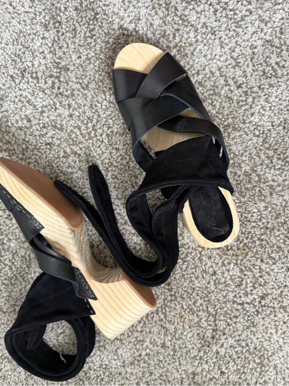 Free People Emmy Wrap Clog Sandals – Black Leather Platform Heels size 39 - Picture 2 of 5